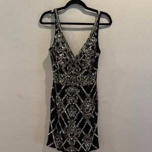 Jovani Black and Silver Embellished Sequin and Beaded Cocktail Dress 6